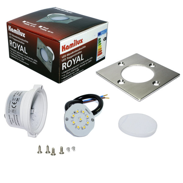 LED Wandeinbauleuchten Royal-S Edelstahl 230V 1,5Watt IP20 Stiegen-Beleuchtung