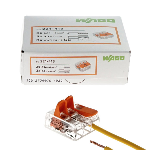 WAGO 221-413 3-Leiter-Klemmen Verbindungsklemmen für Kabel 0,14-4mm² Dosenklemme
