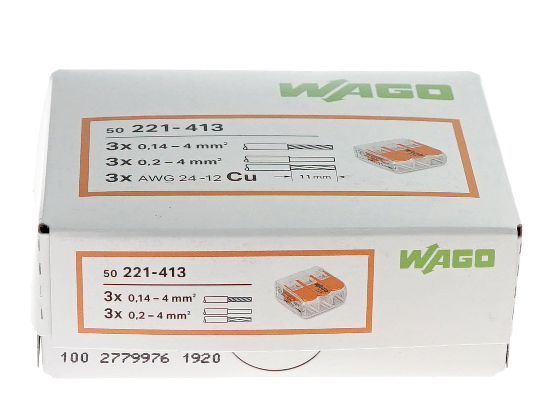 WAGO 221-413 3-Leiter-Klemmen Verbindungsklemmen für Kabel 0,14-4mm² Dosenklemme 